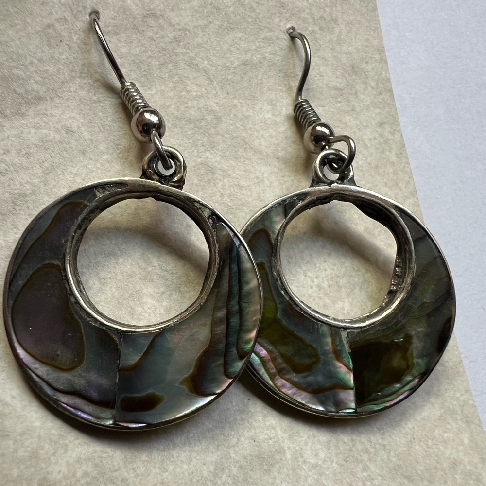 Silver Tone Abalone Earrings - Alpaca Mexico Stamped